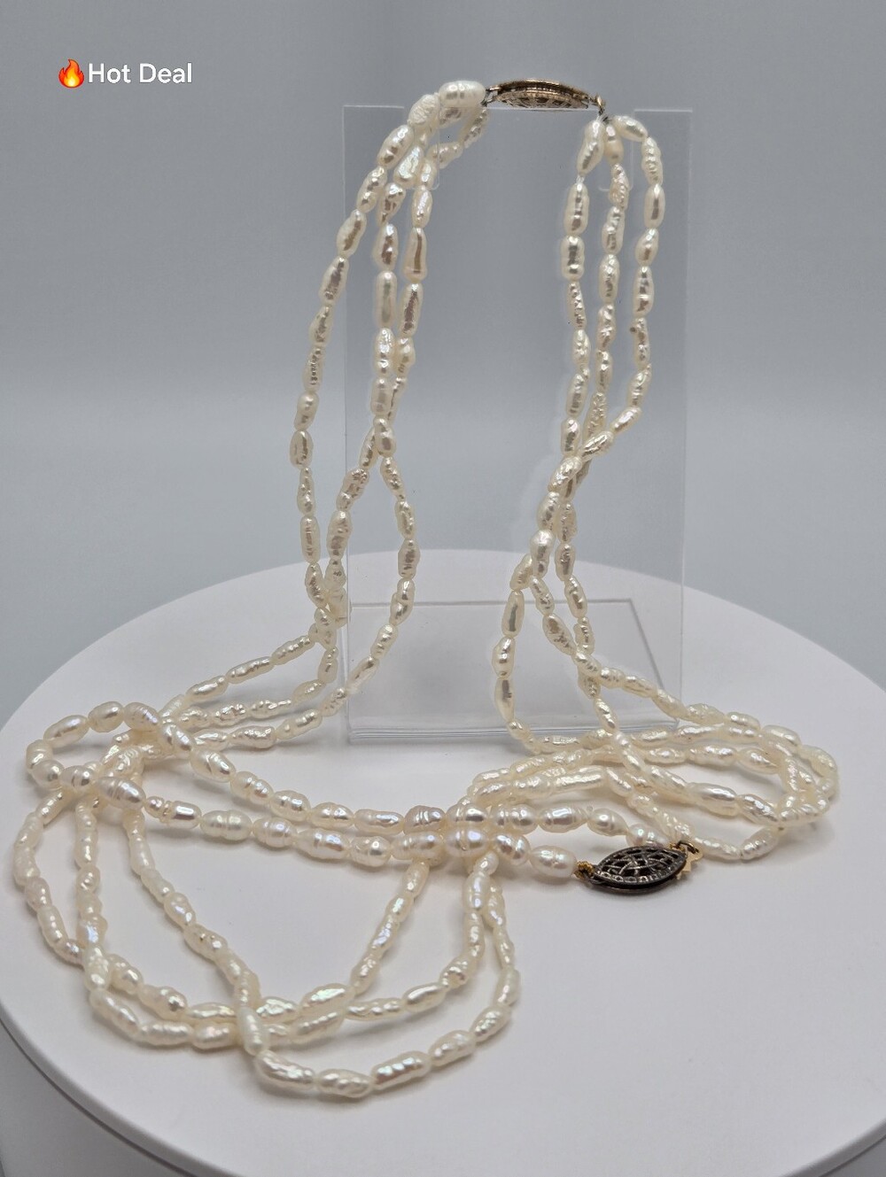 Freshwater Pearl Necklace Bracelet Set 925 Sterling Clasp Vintage Rice Bridal